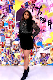 I absolutely adore this top. It has a pattern, it's lace, the puffy shoulders, and the buttons sparkle. It is a DREAAMM! I juts loved how I looked in it. It looks best paired with a black skirt like how the model wore it. I am more of a thicker body shape and I was worried I was going to look terrible but It was so flattering! - Nazmun N.