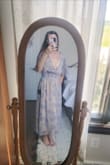 I so wanted this dress to be a keeper. I love the coloring and the pattern, but the sizing/fit is just soooo terrible. I got an xxs and there is SO MUCH extra fabric at the bust. You'd have to have a DD or bigger bust to fill out the xxs. (And let's be honest, if your an xxs your boobs are probably that size also haha). Also, it's almost to the floor on my 5'3" frame. I even contemplated taking it for alterations, but even pinching it tight at the shoulders doesn't get rid of the weird bunch of fabric left at the bust. - Tonia N.