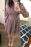 Love this dress, the pattern, the colors, and fabric. It's stretchy (since it's smocked up top), and the length is perfect even for my short frame (5'2). The sleeves are long, but I don't mind them as you can pull them up too! Did I say that I love it?! - Jinna R.