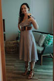 This dress was very cute and fit well everywhere but the chest area. I'm a 34 B and had to have my mom take in the sides by about 4 inches total. Otherwise this was the perfect summer dress! - Martha F.