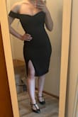 I have not had anywhere to wear this yet, but this is such a flattering dress. I was a little worried about the length being awkward because I am short, but it is almost elongating. Neckline is amazing and may not even need a bra because the material is so thick. - Katie M.