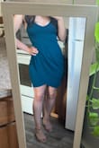 Very flattering basic dress to wear to a wedding! I agree with other reviewers that the teal is not quite as green as the picture, but it's a cute dress. It does ride up a bit when you walk, but still flattering because of the faux wrap look in the front. I have wider hips and this dress also looked very flattering on the back! - Katie M.