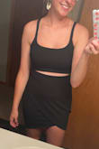 This is absolutely gorgeous and fits true to size! A little tough to find a bra that doesn't show above or below with a larger bust, but can be done! Also super flattering in all the right places! Bought this for a bachelorette party! - Tori B.