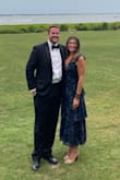 So many compliments on this dress at a friends wedding. Low cut on the bust but used boob tape and felt fine. Nice and slimming and the layered looked help cover up the stomach. No spanx needed! - Caitlin C.