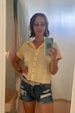 Very light material, but not at all see-through! Very comfortable, perfect for work. I love the cut!. - Gillian D.