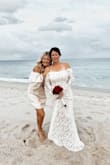 Got married on my 49th birthday in Miami Florida to the love of my life! This dress was perfect and what I was looking for. Everyone loved it especially my husband!! Loved the long lace sleeves off the shoulder! I ordered a medium but had to exchange for a large and that fit but I did alter the top from hanging a little. I have hips so the large worked for me. Will definitely keep ordering from Lulus! Beautiful dresses and very affordable! - Tracy K.