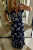 Bought this to wear to my sister's rehearsal dinner where I am the MOH. I had a baby three months ago and am still not feeling great about my body, but this dress was really flattering on. I will have to do something to control the cleavage since that's more than I want to show off in front of family, but overall, I really like it and think it will be in rotation even after I've lost the baby weight. My husband was a big fan as well! - Kate C.