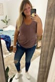 Okay I have this in mauve, white, purple, and camo and I am obsessed. The shirt is long (and I am tall!) so I usually tie it to the side. It makes the ladies look great and the colors are so nice. I will say after a few washes and drying, the underarms are pilling a little but doesn't take away from the 5 stars for me because I have worn each of these at least a million times!! - Tiffany M.