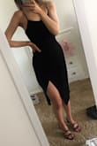 I absolutely love this dress! I ordered it as a last minute option to wear to a wedding in a size small as it was all that was in stock at the time. I thought I would need an XS after reading reviews about the dress running a bit large (I'm usually a small) so I was a bit worried the dress wouldn't be as flattering as it looked to be online, but I was completely wrong! Although it was a little looser-fitting than ideal, it wasn't at all noticeable to the eye so don't worry if you're not able to size down for whatever reason (although I would recommend sizing down if possible if you want it to be nice and snug). Overall, this is such a sexy yet classy dress - I received sooo many compliments! It's one of the few dresses I've ever ordered that looks even better in person than online. I can't recommend it enough! - Laura P.