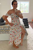 This dress looks so good and you can wear it confidently regardless of how much lunch you eat because it's so flowy. Although I'm only 5'2", this maxi doesn't drag on the floor which is a huge plus! It is easy on the eyes and gorgeous. However, look at the size chart and listen to it. In my case, for example, my waist is 27". The size chart says that's the ceiling waist size for the SM size. That's true because if I had an inch more I'd have to size up. It's very snug on my waist. Also, the slits are perfect. They're huge but sewed in a way that still makes it modest. The only downside is that I feel like I'll have to unbutton the whole front every time I wear it. But I'm in love with this dress. Seriously, just buy it!!!! - Lais G.