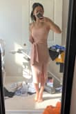 Absolutely loved the shape, color and design of the dress! I was a little hesitant and didn't realize that the strap wasn't adjustable, however there wasn't an issue with it fitting around my shoulder. The strap has a lot of elasticity. I also didn't expect the material of the dress to be what it was but it didn't bother me since it doesn't feel scratchy on the inside. - Jessica H.