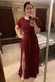 The color is beautiful. It fits perfectly with a little wiggle room up top. It's a little long in length even in heels. Honestly I couldn't say enough good things about this dress. I ordered a small and thought I might have to return it but it fits perfectly!!! Thanks Lulus - Kristen L.