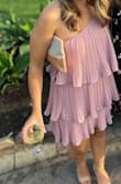 Wore this dress to a friends wedding! Thought it was unique and different. Actually was flattering on a petite person! I was afraid with the ruffles not looking flattering on someone who's petite. - Natalie M.