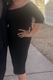 This dress is so flattering! Hugs curves and has some stretch. Does not really wrinkle. - Amanda J.