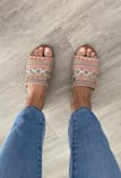 This sandal is so beautiful! The embroidery is amazing. It's also very comfy, I was easily able to walk more than a mile with no problems and no blisters. Comfortable and beautiful! - Sanjana M.