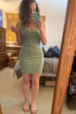 First, I love the color of the dress. The overall fit is snug in the right places and makes you feel very sexy. Unfortunately, the dress continually rides up and I find myself constantly having to pull it down each time I wear it which is very frustrating. - Kristin T.
