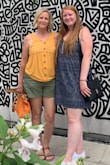 I normally wear Mediums, sometimes Larges. In this case, the bust/shoulders made the Medium a little uncomfortable so the Large gave me a little more room. Love the fabric (not stretchy), it's soft, doesn't blow everywhere in the wind. Color is true to what it looks like. I got the navy and the yellow. - Cassidy R.