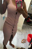 The color is just as pictured but this dress is super ill fitting. The stretch allows for the dress to open where the buttons are creating a much sexier look than I bargained for. Not the best investment of your money. - Lisa F.