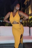 The color was vibrant and it fit my lower half so well. I went by the size chart and I'm somewhere in between a size 8 and 10. It was a bit loose on top so I could have gone for a medium. However it looked great and I felt like a sexy mango. - Krystal W.