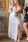 This dress was perfect for our outdoor, July, small intimate wedding!! I'm 5 ft. 4" and I did have to have it hemmed, and the split was a bit too high for me to she also tacked that a bit for me. I wore a spanx slip. I must have missed the part about the dress only having a panty underneath. The short slip was perfect for me to hide that part. All in all I ordered 7 dresses within the past 6 months, and this was my favorite with an added bling belt and bling shoes. <3 - Sheila M.