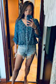 Got a Size S and it fits a little baggy just the way I like it. It looks classy and boho on me and I love it! I got small boobs so the deep V cut isn't too low to the point where it feels a little too deep, making my tatas look smaller! - Sohee K.