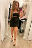 I'm usually a small and ordered a XS due to reviews saying to order size down/runs large. Plus you want it tight enough for the cut out to show. Paired with Lulus chain necklace and tie up black kitten heels. Love it all. - Katelynn