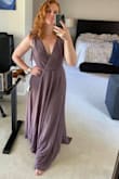 Really pretty dress and nice fabric. However, the length is super long. Even with heels, I would need a substantial amount of hemming. There is enough fabric that it would be an expensive hem. If you're tall or don't mind the cost of hemming, the cut and feel of the dress are great though. Very flowy! - Kacey W.