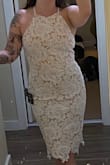 I bought this for a special occasion and I'm really excited about how it fit me. I was choosing between this and another dress and this is the one I chose! I wrote that the dress runs a tiny bit small only because the other dress  I ordered in the same size, (small) and that dress had a little more room in it for movement. As a shorter girl, it definitely has a little extra fabric in the waist/underboob area, but I feel good about it. I think this dress is super flattering, the zipper is better than the other dress I tried and I didn't want to take it off. I would recommend this dress. I would say this dress has very little stretch though so if you are between sizes consider buying both sizes to see which fits better. - Bailey R.