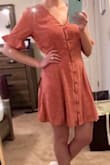 I'm usually a medium but purchased a small based on other reviews. The small fit great and because of the tie in the back I'm able to tighten or loosen as I see fit.   Versatile dress can wear sneakers or sandals. - Jennifer M.