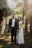 I read reviews saying if you're in between sizes to order a size down. I'm normally a small so I got an XS. It zipped up but was definitely snug, the shoulders were a bit big but with some fashion tape they were fine. I wore it for our engagement shoot and it was dreamy. - Samantha M.