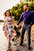 This dress is amazing!! I wore it for my engagement photos and it was perfect.  It is super flattering and looks great if you want a flowy dress for pictures! My photographer also really liked the dress as well.  (I also purchased the dress is white/blue, which I may wear for other wedding events).  

(Full disclosure: I did have to safety pin the bust so it wasnt quite as low cut, but it might have not been necessary with a different bra.)

Image credit: Images by Nic - Kristin R.