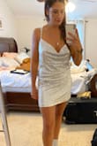 I ordered both a medium and large.. the medium was tight and short but fit around my bust BUT the large fit my legs but was huge on the top area. I am a more athletic built with my legs so I do have a bit of a butt.. I usually wear size 6/8. This dress is beautiful and I wanted to wear it for my bachelorette party but neither size fit me.. unfortunately the medium arrived broken at the strap which made me feel like it was very fragile.. I could have made the large work but decided against this.. picture seen is the large size.. - Jessalyn T.