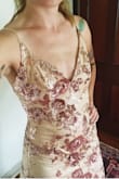 This dress is really pretty - lightweight fabric, the outer layer is delicate and the sequins are on the smaller size so they kind of glitter. I needed a hem, I'm only wearing a 3" heel with it but even with my 5" heels the outer layer was really long. I ended up just cutting it and leaving the edge raw, you wouldn't even know unless you got really close. The lining was already a good length for me so I left it. Wearing it in a friend's wedding this weekend! - Juliann J.