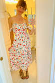 I took a chance and added this dress onto a bigger order, expecting to probably return it because the print and silhouette are a little more feminine than my usual style. Turns out I love it!! Fits true to size and it photographed really well at the summer party I wore it to. Only note is to look out for the paneled skirt if it's windy, and when you sit down. Sometimes the front most panel flips to one side and shows a little more upper thigh than you expect :) Still, I'm happy with it and enjoyed a day embracing the flirty, floral style. - Angie B.