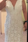 This dress was exactly what I was looking for, so I ordered it with others that were very similar. It fits very true to size and is comfortable, but...it's just too see-through! I'm not sure you can tell from the photos, but I could clearly make out a dark "shadow" through the fabric in each of the spots where I have tattoos.
It would probably work if you wanted to wear a slip under it, but I didn't want to have to buy yet another thing. - Amber R.