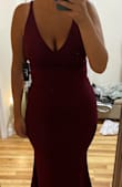 Dress is perfect. Brings out curves but is fitted. Stretchy material so you can move/sit etc. Length is perfect with heels. - Rachel F.