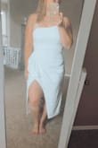 It's really pretty but the fit was all wrong. The slit is SUPER high, like one wrong step and your goods are out in the open. The area around my ribs/bust was also way too tight. In general it just didn't feel flattering for someone my height/with my type of muscular build. - Elle L.