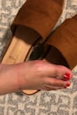 The faux suede immediately creased when I tried them on. I wore them for a few hours and developed blisters on both of my feet. I don't think I can wear them again. - Christine P.