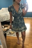 Blue is much deeper in person. Sleeve elastic is a tad tight. I normally wear small or medium and ordered a size small in this dress, I'm a 34C and the chest still had a bit of room in it. Keeping for my Italy honeymoon! - Gloria M.