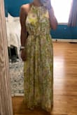 Very flowy and comfortable. Greens are a little more prominent in person. I'd need to get it hemmed if I kept it. I purchased with no occasion in mind and will be returning because I can't think of anywhere I'd wear this to. Probably a beachy setting - Gloria M.