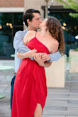 I ordered this dress to wear to our rehearsal dinner and ended up wearing it for engagement photos too. The color alone stood out to me but I also like the style and cut and how it reminds me of something a Greek goddess might wear. This red is my favorite color in the world and the fit is very flattering. It drapes in all the right places and accents in the bust and hips. The material is good quality, but be careful not to get it dirty! I am very happy with my purchase. - Kayla T.