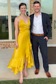 I got SO many compliments on this dress! Wore it to a wedding and it fit the occasion perfectly. It's bright without being too much, and I think it would look really good on a lot of people. The top is a little loose, but the adjustable straps in the back help. Dress tape could fix the bust if needed. Love that it's a fake wrap style so you don't have to worry about the bust falling out as much. The middle seam is quite tight, as the fabric has no stretch - I border between S and XS sizes - borderline uncomfortable bc it was "too small" for me. I probably would've fit the S in the waist perfectly, but the XS was the only size available and I went ahead and ordered. I marked my review as true to size, because although it is tight on me, I think it's a true XS. With a small bust, I may have felt that the top was too large in a S, so you just have to decide where to compromise if you have my body type. LOVE the layers - flows beautifully. The dress is lined, so you won't sweat through it. Would highly recommend! - Tori R.