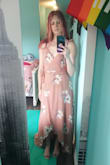 This dress would be perfect if it wasn't so long. I feel it was made for tall people. I still love the dress and just got it shortened, however another down side is the slit does not show. I'm not sure if this is again because I am too short, or it's just not lined up properly, but even when I walk the slit doesn't show. It was quite disappointing , but dress fits otherwise. Color is exactly like the photo. - Sasha K.