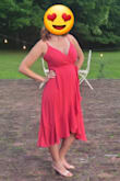 Really ended up loving this dress, but if you have bigger boobs (and my aren't *that* big) you will probably need a safety pin. I read a review that stated this, but didn't think it was for me.. Thank gosh the wedding had safety pins in the bathroom. But everything else was great, even the color! - Alex B.