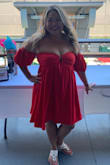 I absolutely love this dress. The color is a bright red and very comfortable to wear. I'm short and it was a perfect length for me. Received lots of compliments on the dress. - Theresa S.