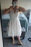 only issue is the pockets, you can see them underneath the lace so that's why I didn't give it 5 stars, the fabric is comfortable and it looks really nice! - Juana L.