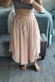 beautiful light fabric, color is romantic and its exactly like the picture on this site, love the elastic band around the waist, I have many combinations I'd like to try with this skirt - Juana L.