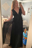 This dress fits me like a glove! I definitely have much broader shoulders because I'm a crossfitter so I wanted something that did not completely accentuate that and this style is just so beautiful and flowy on the bottom! I ordered a medium and large and I went With the medium because the length is perfect for me to wear with a medium heel height And the closure on the back Was perfect for me. Again, I have a very broad upper body and not a bottle shape at all so I knew this was gonna be my deciding factor between a medium and the large for how it zipped. Mind you there's not even a Quarter of a centimeter extra for me to fit into this dress LOL but that's fine. The large is a little too big in the chest for me. - Chrissy W.