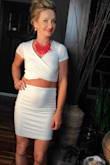 This outfit is too cute. The material is thin but not see through. Add a pop of color with a statement necklace or earrings. This dress hugs your body in all the right places. - Shannon R.