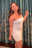 I wore this dress for my bachelorette party and loved it! The material is very high quality at an affordable price and it got lots of compliments all night.
Women's clothing sizes are fake but I'm wearing a large in this dress and probably could've even worn an XL. My body type is pear shaped. I'm wearing shapewear (to protect my thighs from chafing lol) and it didn't sit very smooth on top of them in the belly area. I usually wear small/medium in shirts, medium in shorts, and 6/8 in jeans. - Hannah G.